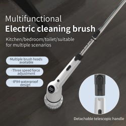 8 In 1 Electric Clean Brush Retractable Long Handle Washing Brush Multifunctional Electric Household Clean Tool Set
